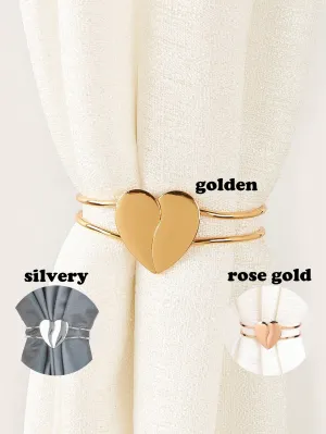 1 Shiny Heart-Shaped Alloy Spring Opening Curtain Buckle, 3 Color Options