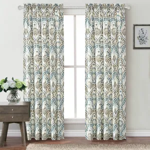 2 Panels. Tivoli Ikat Design Curtain Set Teal-Aqua