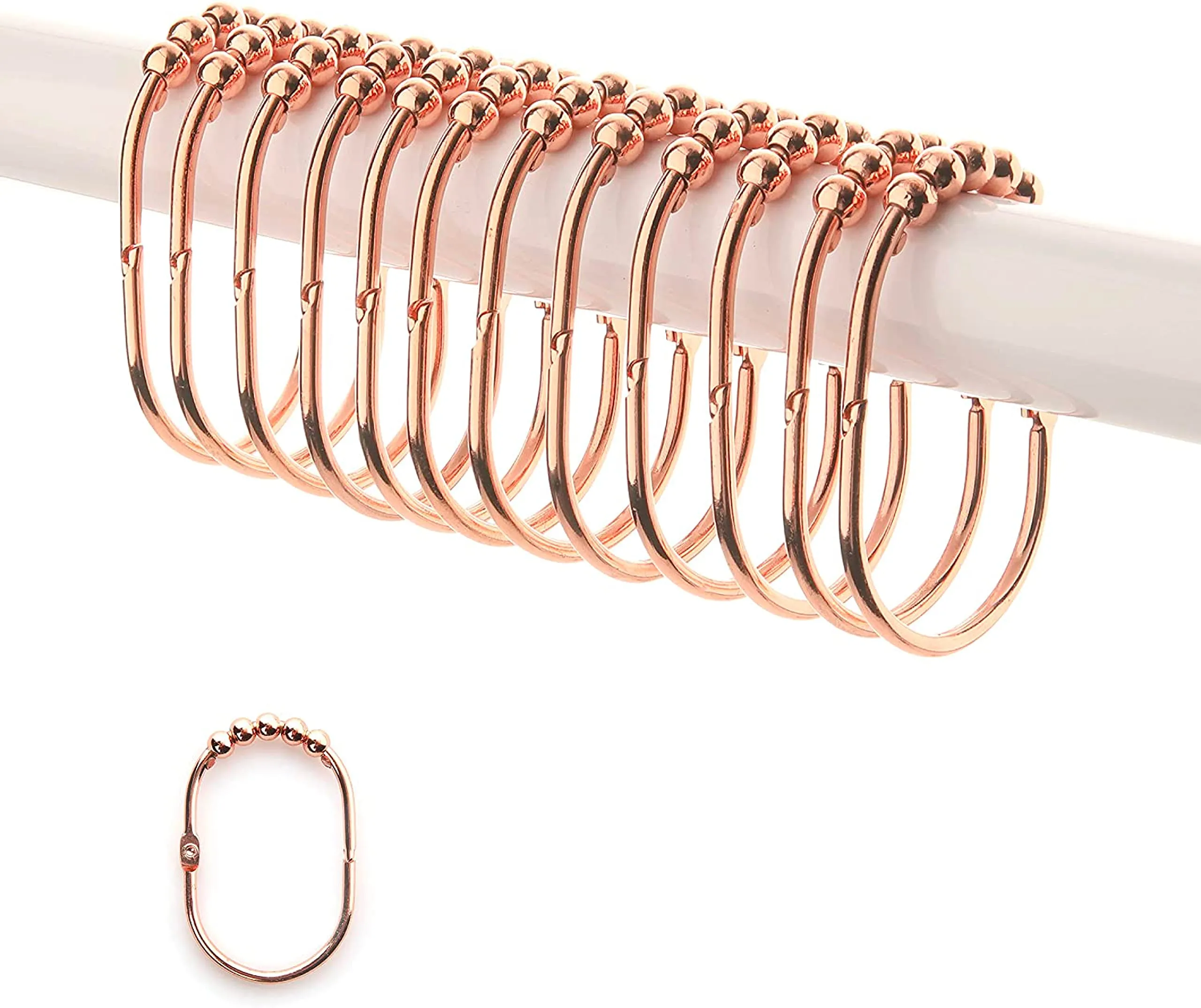 2lbDepot Copper Shower Curtain Rings Hooks, Premium Rust-Resistant Stainless Steel Metal