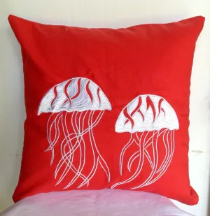 50% OFF Sale Nautical, Jelly Fish on Beach Pillow, Nautical Orange Decorative Throw Pillow Cover, Cushion Cover 18 x 18 inches