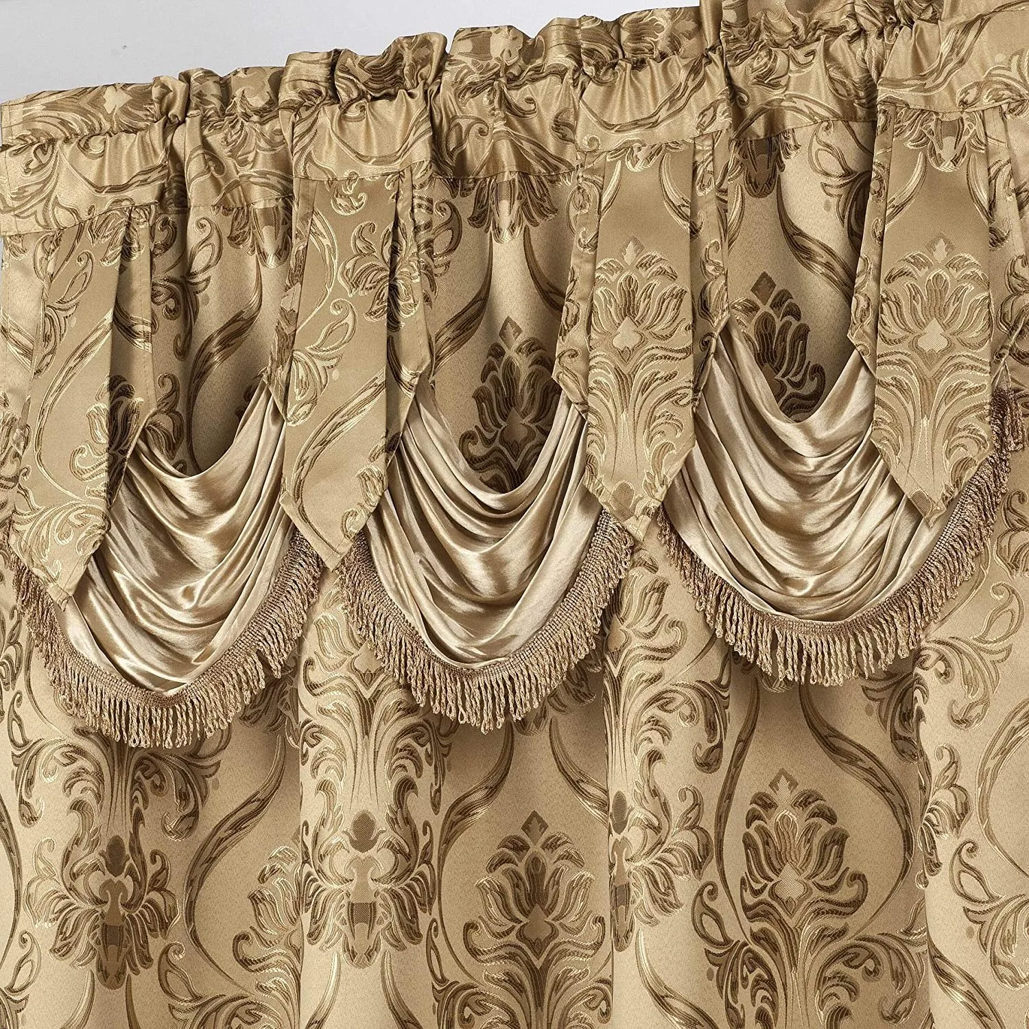 6 Piece Drape Set with Attached Valance and Sheer with 2 Tie Backs