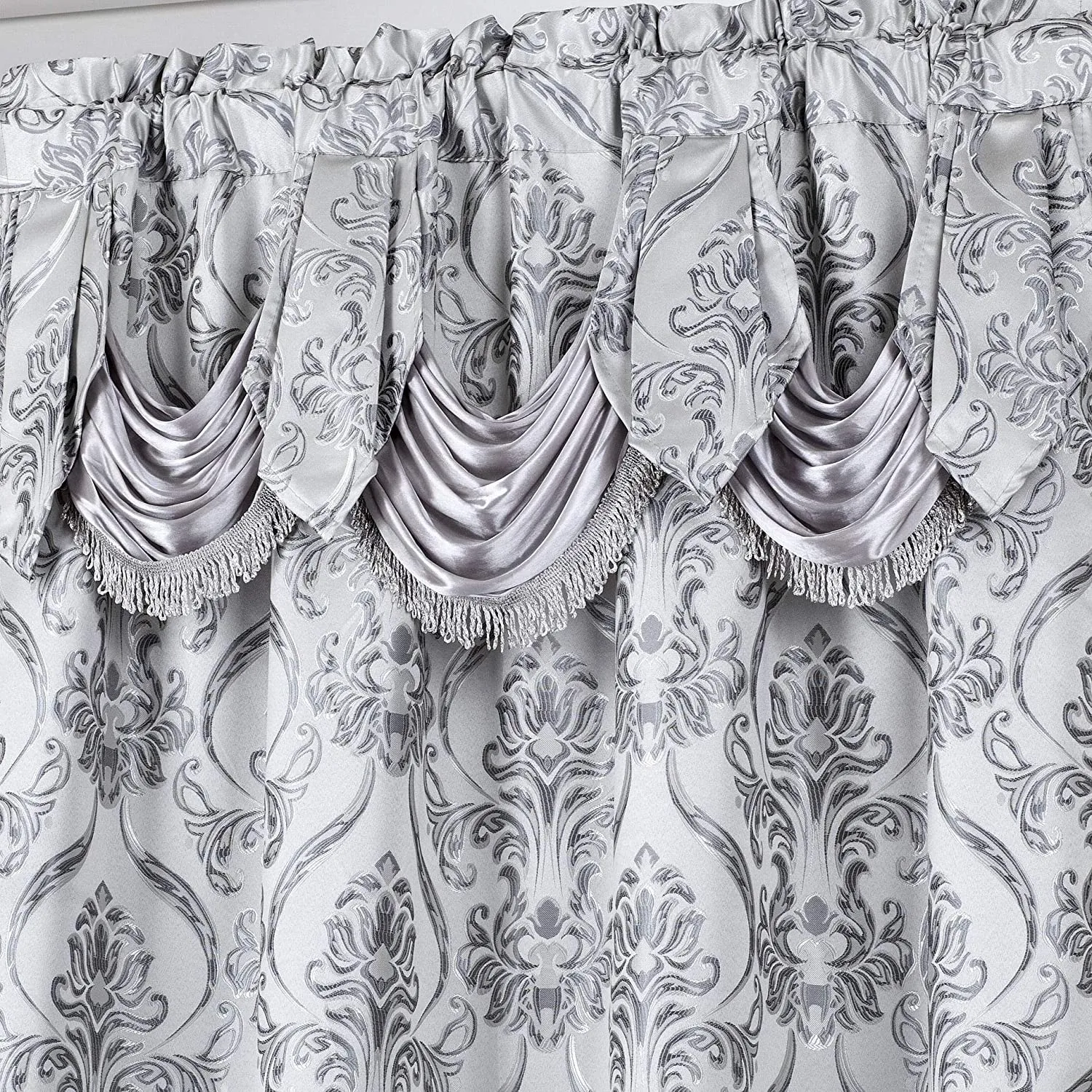 6 Piece Drape Set with Attached Valance and Sheer with 2 Tie Backs