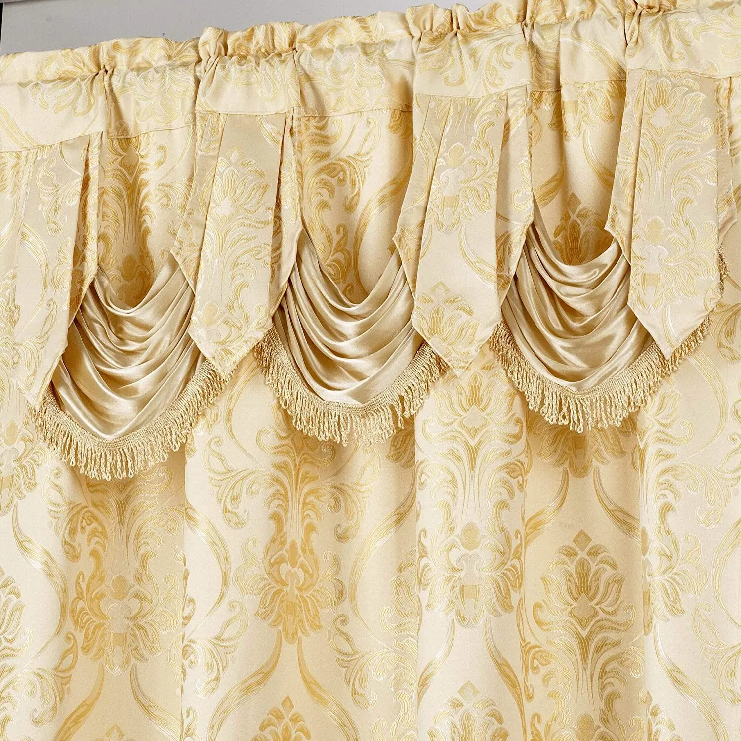 6 Piece Drape Set with Attached Valance and Sheer with 2 Tie Backs