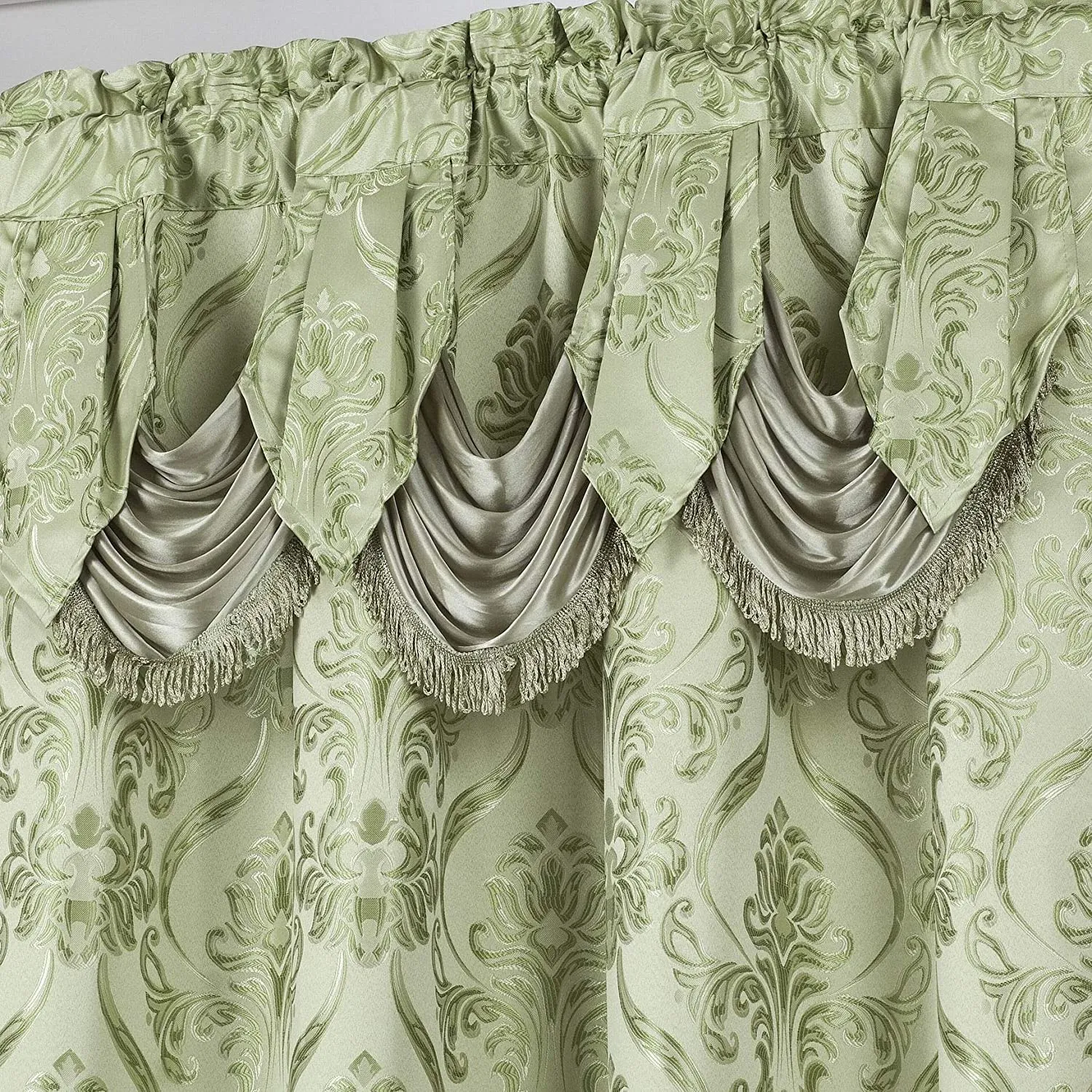 6 Piece Drape Set with Attached Valance and Sheer with 2 Tie Backs