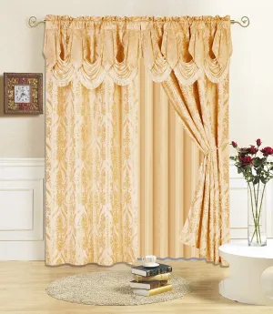 6 Piece Drape Set with Attached Valance and Sheer with 2 Tie Backs