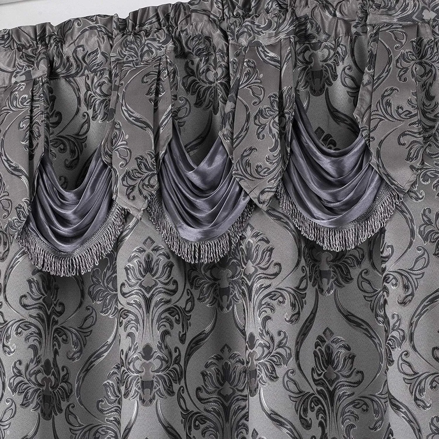 6 Piece Drape Set with Attached Valance and Sheer with 2 Tie Backs