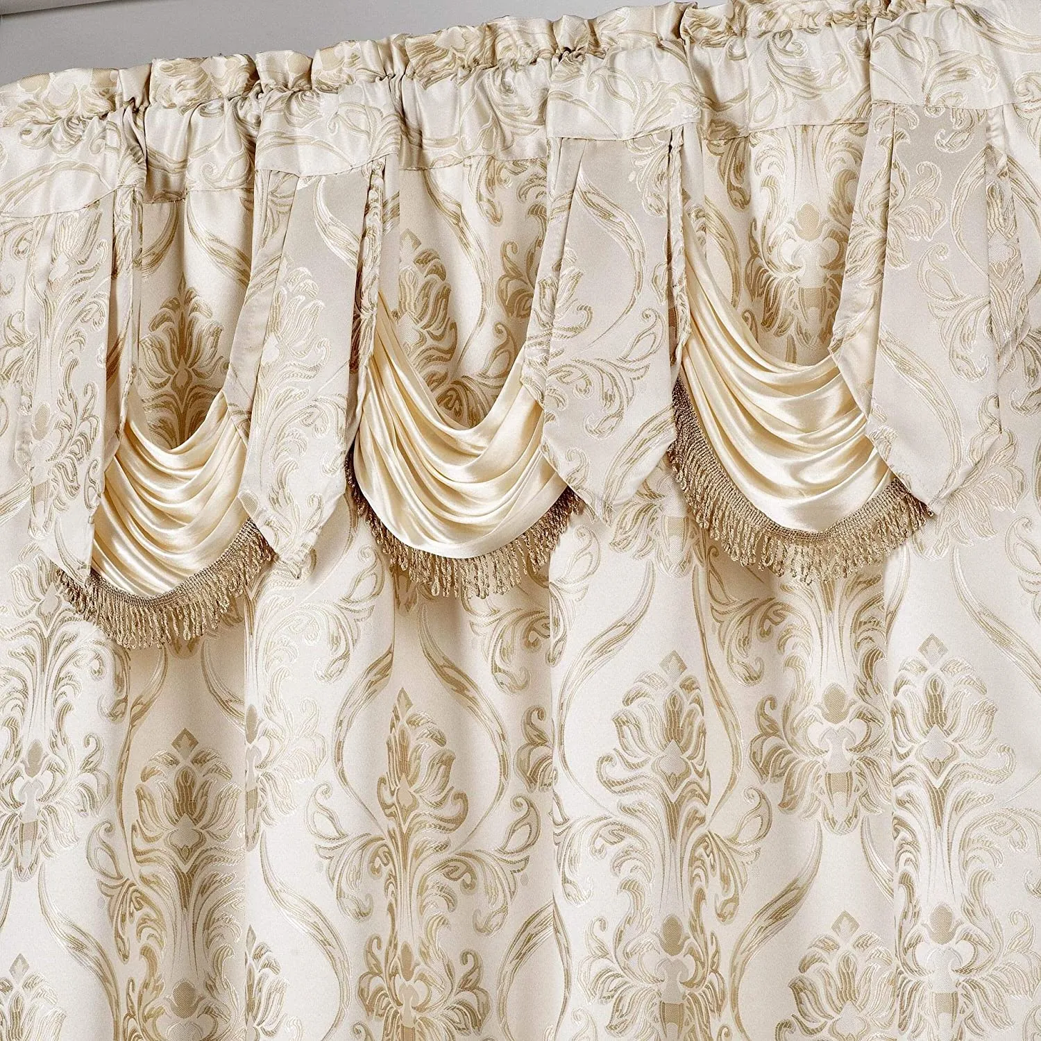 6 Piece Drape Set with Attached Valance and Sheer with 2 Tie Backs