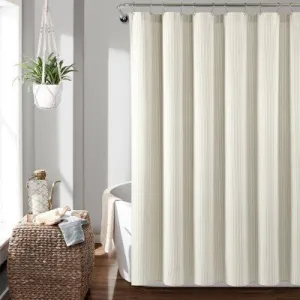 72"x72" Farmhouse Vintage Striped Yarn Dyed Cotton Shower Curtain Neutral - Lush Décor