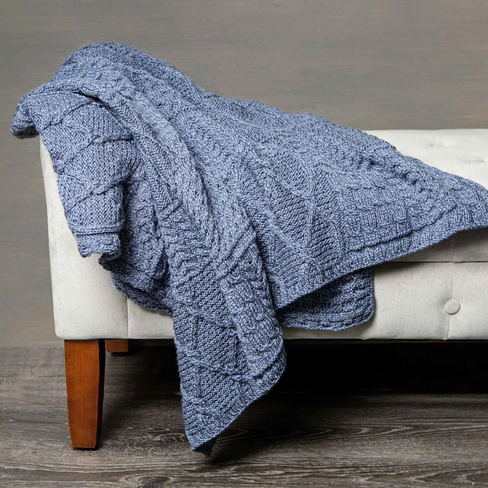 Aran Knit Patchwork Blanket- Blue