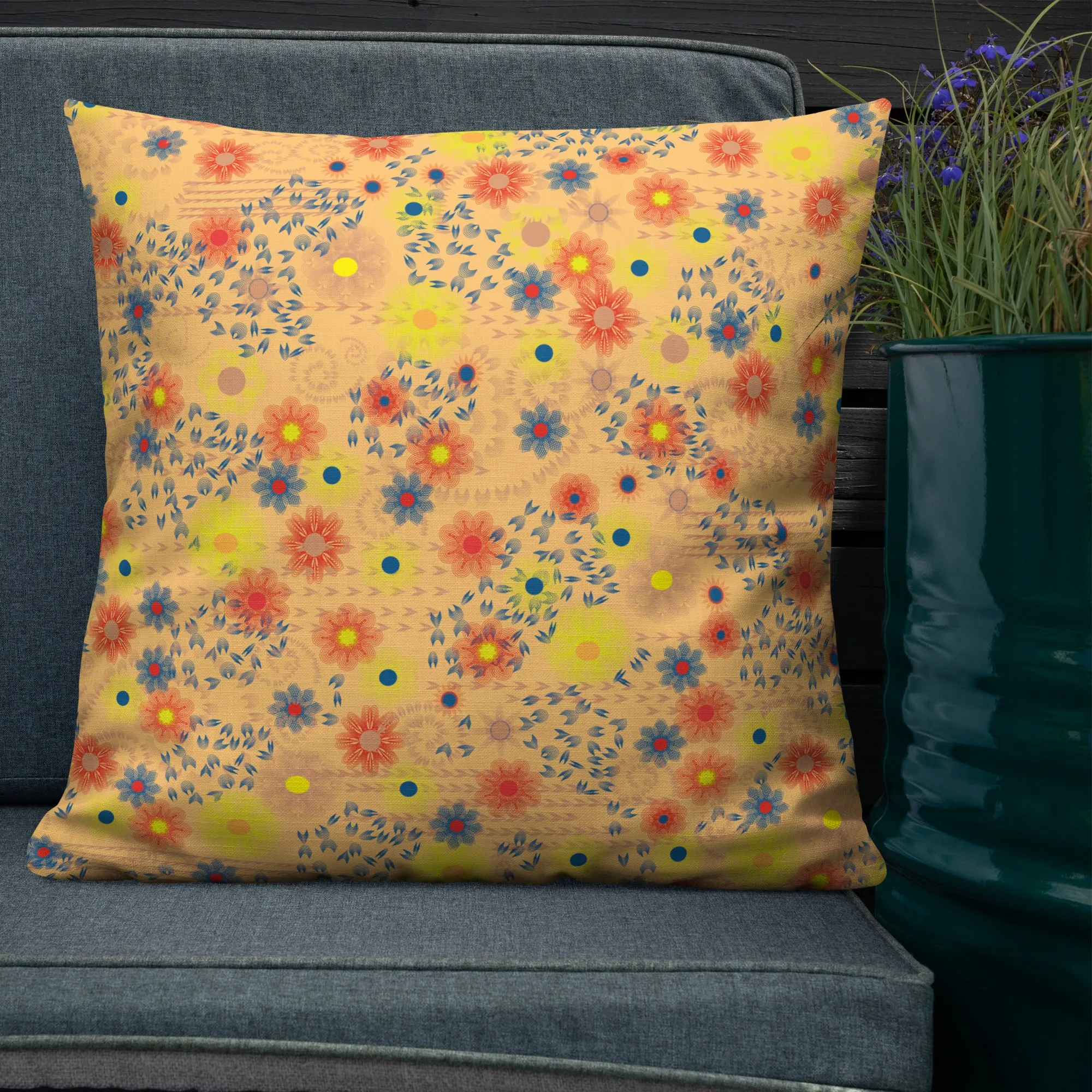 Arc Series golden Floral Premium Pillow, available in 3 sizes, Made to Order