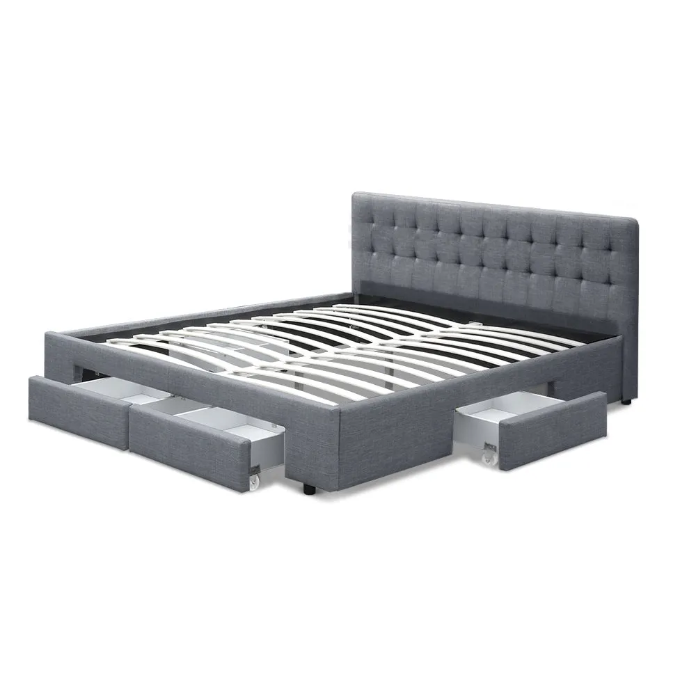 Artiss Avio Bed Frame Fabric Storage Drawers - Grey King