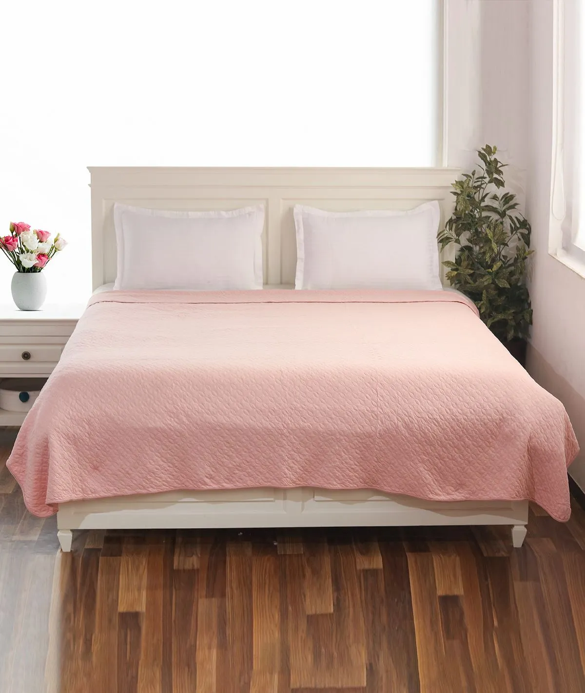 Astral Cotton Knitted Light weight Quilted Blanket (Pink Pearl)