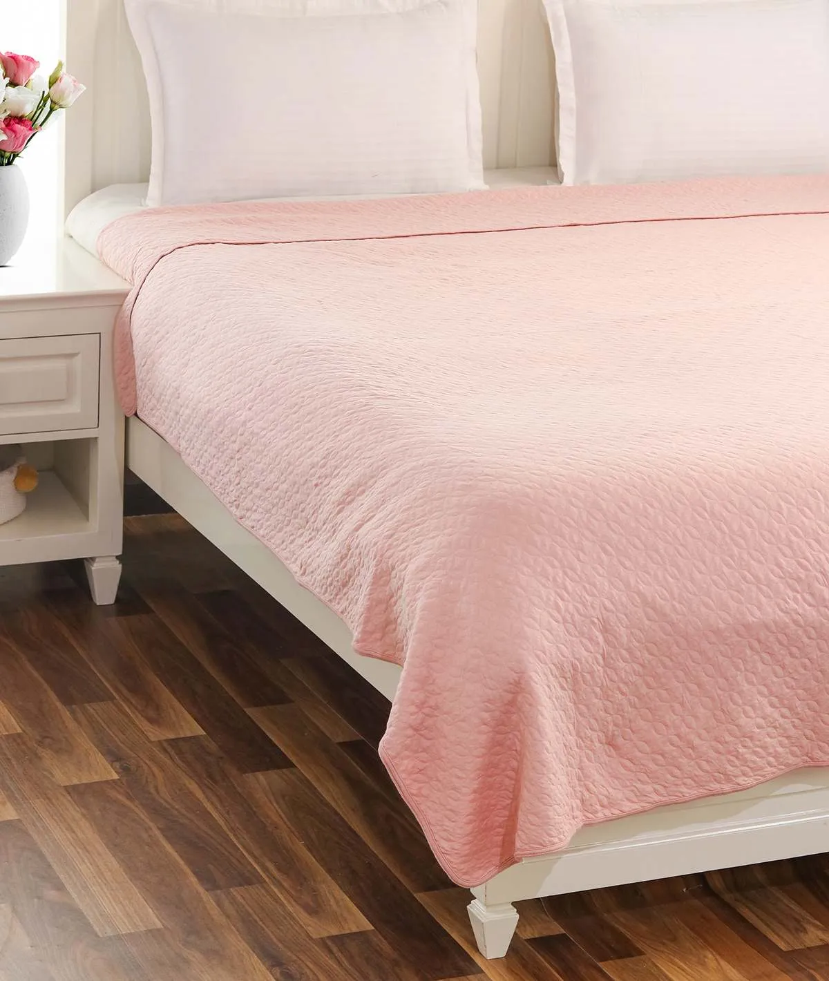 Astral Cotton Knitted Light weight Quilted Blanket (Pink Pearl)