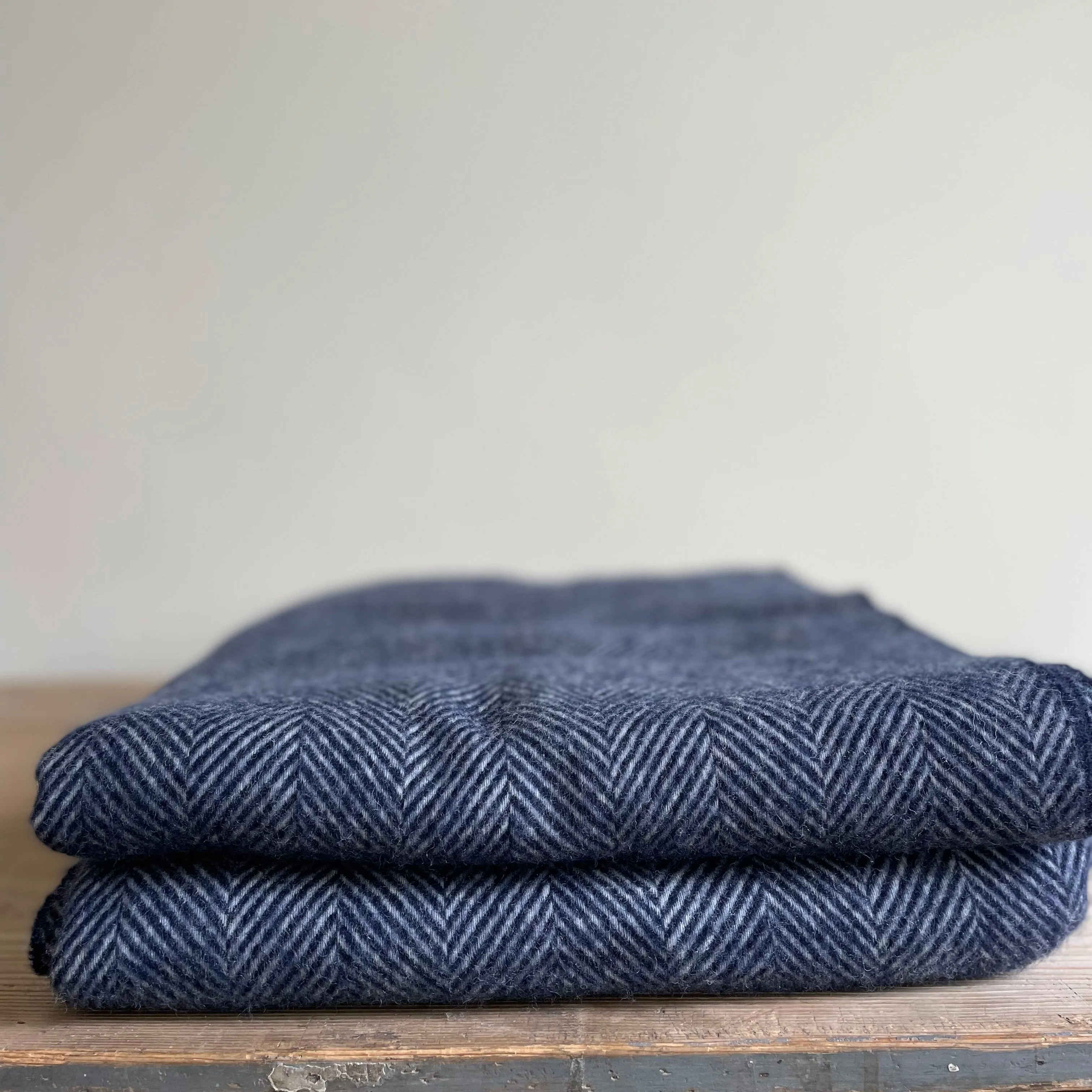 British Wool Herringbone Throw Navy