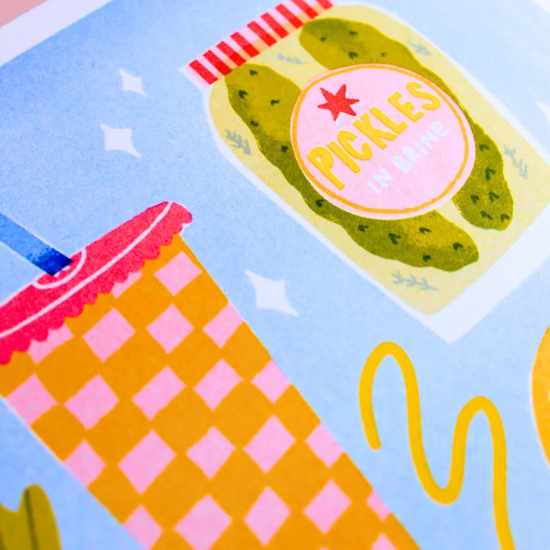 Burger and Fries Risograph Print