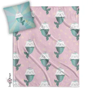 Caticorn Mermaids Unicorn Cat Mermaid Decorative Throw and Pillow Cover Set