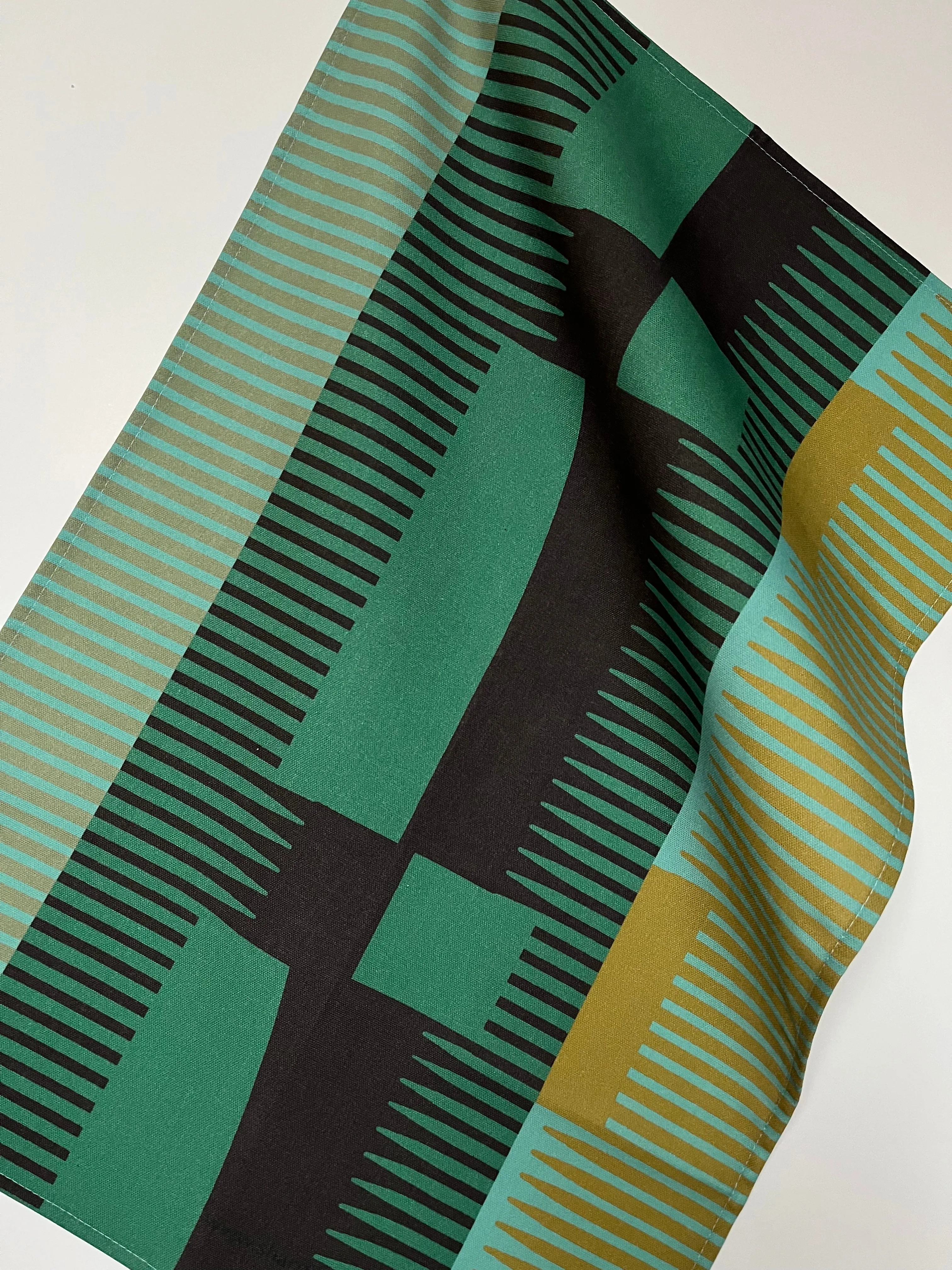 Combed Stripe Tea Towel - Petrol   Black