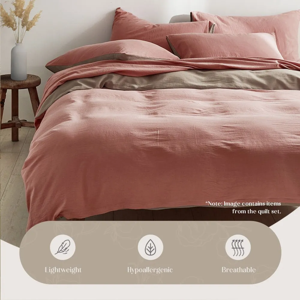 Deluxe Washed Cotton Quilt Set Pink Brown Double