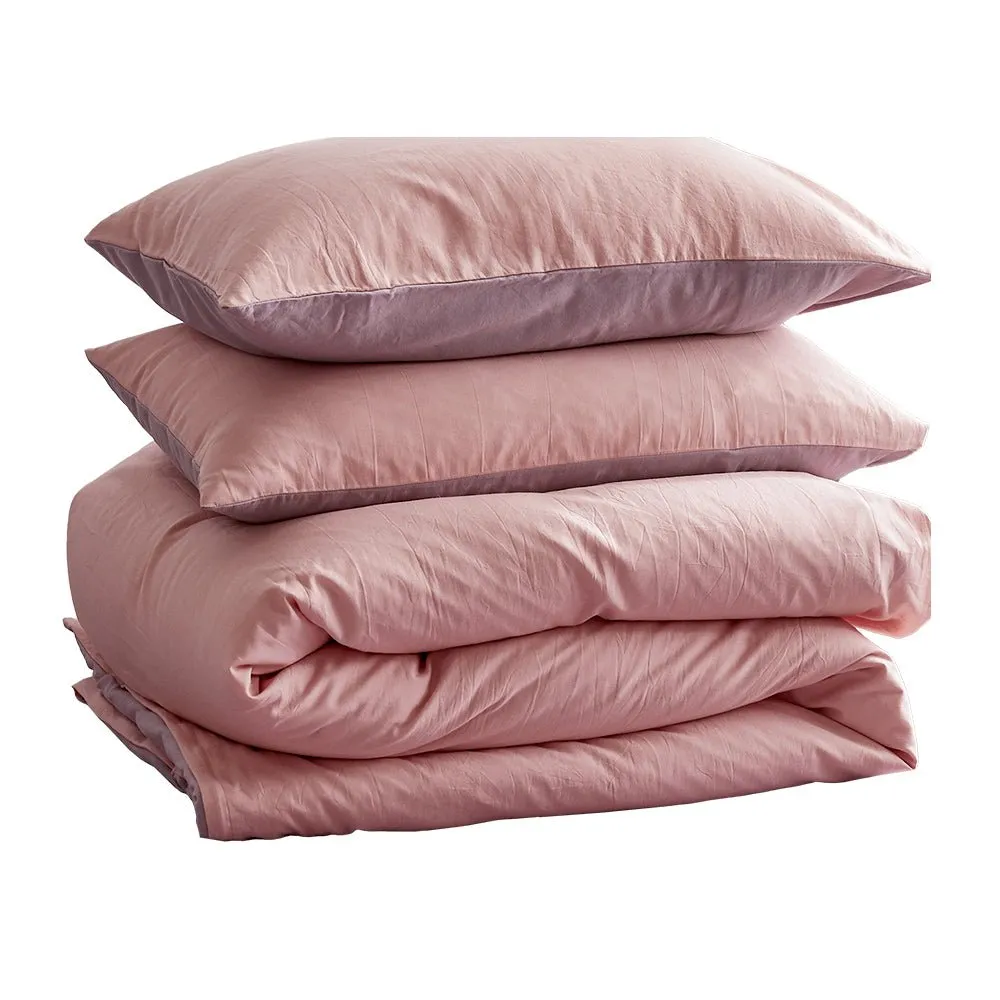 Deluxe Washed Cotton Quilt Set Pink Purple Double