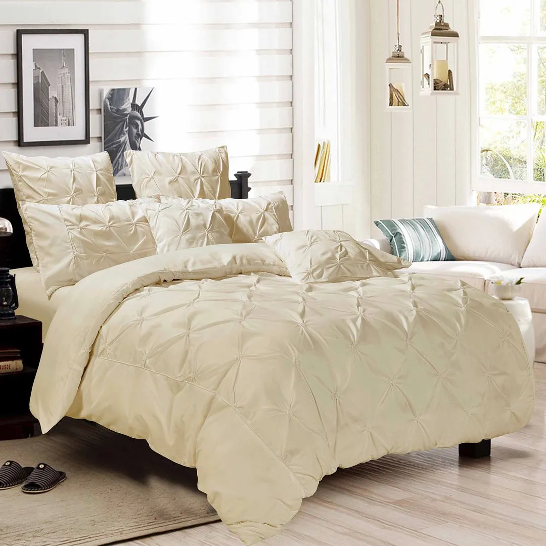 Diamond Pintuck Super King Size Quilt/Doona/Duvet Cover Set - Beige