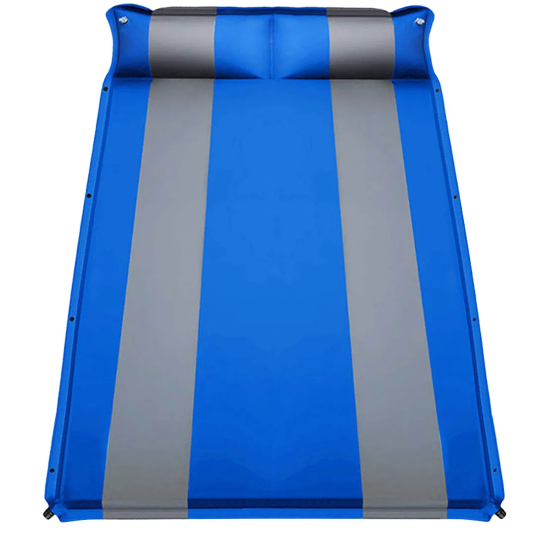 Double Self Inflating Mattress Sleeping Mat Air Bed Camping Camp Hiking Joinable Pillow - blue