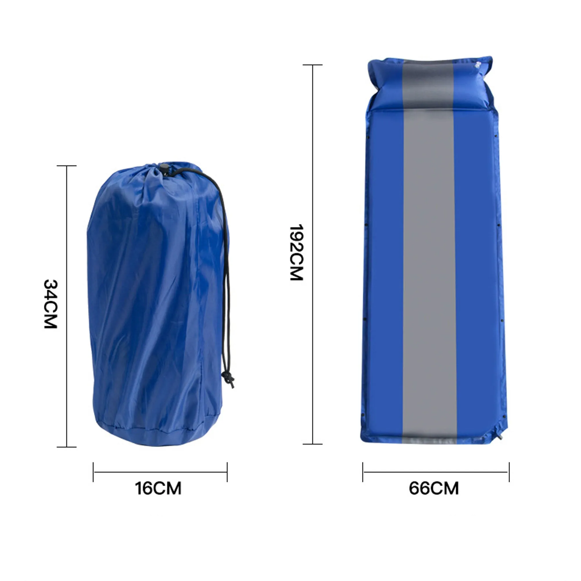 Double Self Inflating Mattress Sleeping Mat Air Bed Camping Camp Hiking Joinable Pillow - blue