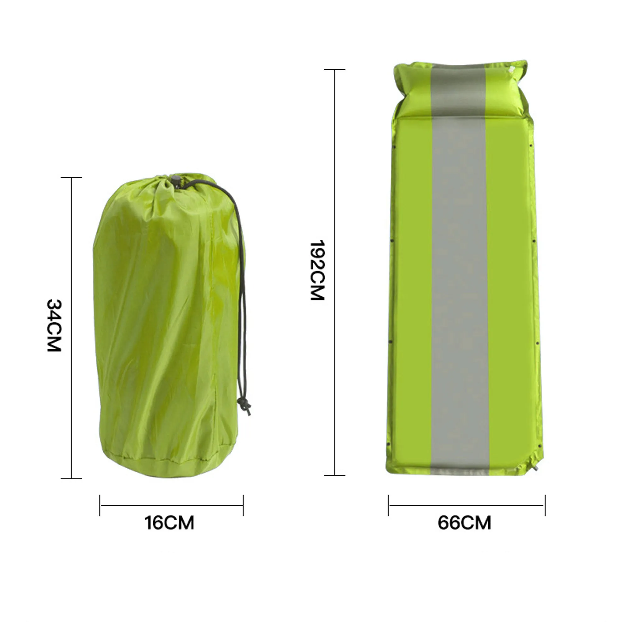 Double Self Inflating Mattress Sleeping Mat Air Bed Camping Camp Hiking Joinable Pillow - green