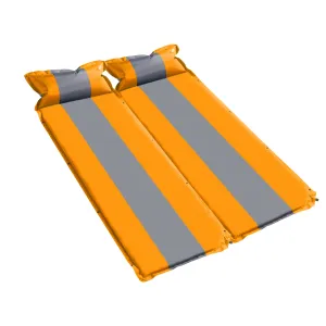 Double Self Inflating Mattress Sleeping Mat Air Bed Camping Camp Hiking Joinable Pillow - orange