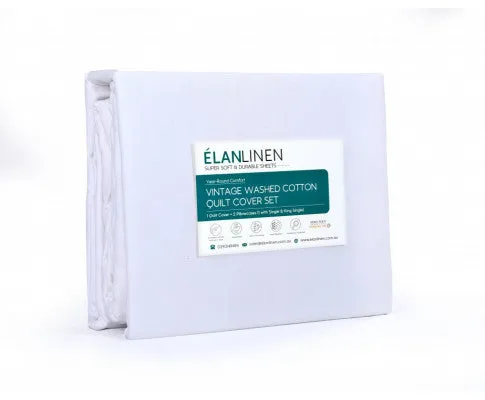 Elan Linen 100% Egyptian Cotton Vintage Washed 500TC Quilt Cover Set - White