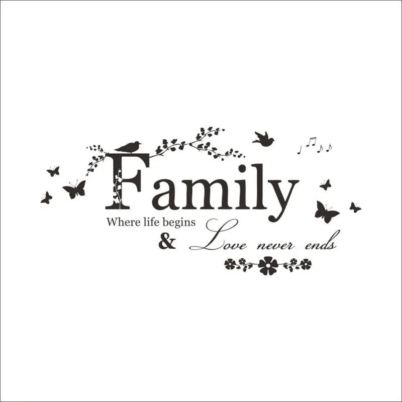 Family Quote Wall Decal Where Life Begins Love Never Ends Inspirational Words Wall Decor For Living Room Removable PVC Vinyl Creative DIY Decor