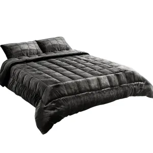 Faux Mink Quilt Plush Throw Blanket Comforter Duvet Cover Charcoal Double