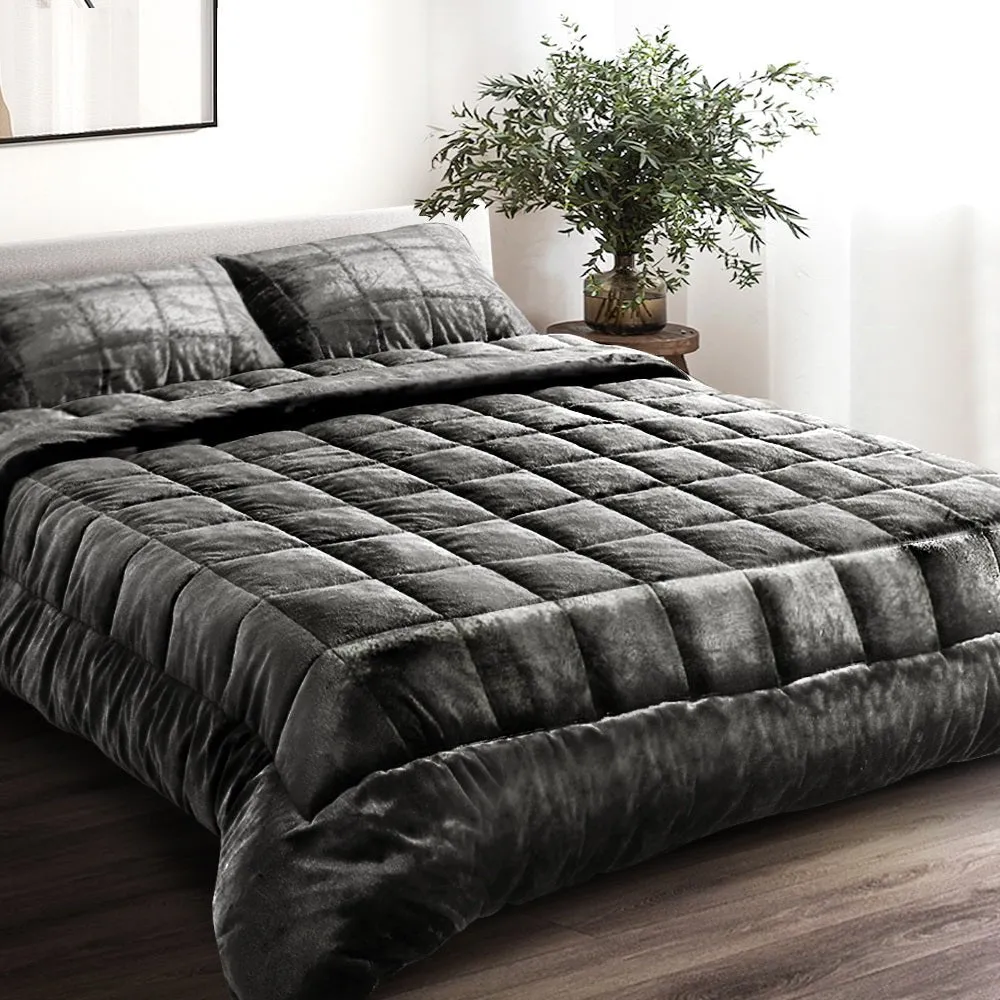 Faux Mink Quilt Plush Throw Blanket Comforter Duvet Cover Charcoal Double