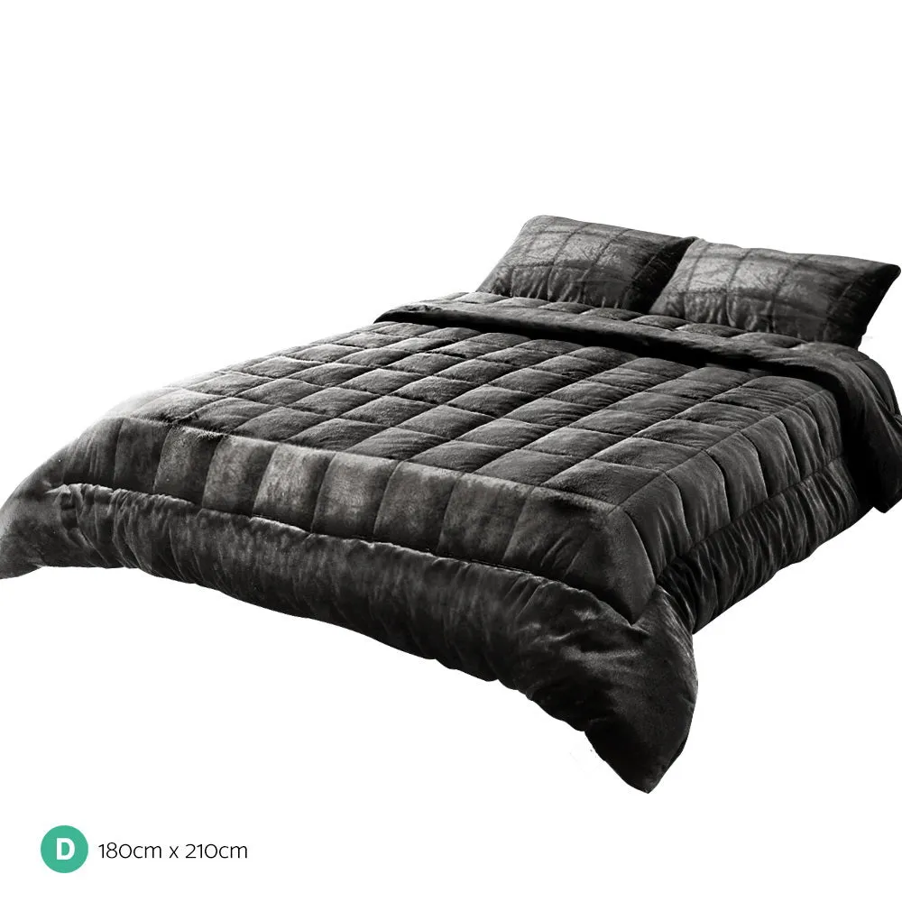 Faux Mink Quilt Plush Throw Blanket Comforter Duvet Cover Charcoal Double