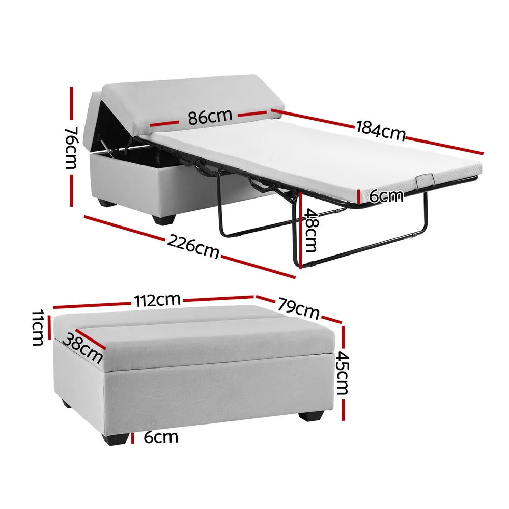 Foldable Grey Ottoman Storage Sofa Bed with Plywood Frame - Artiss