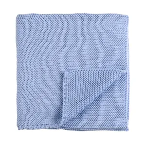 French Knitted Wool Blanket (Blue, Pink & White)