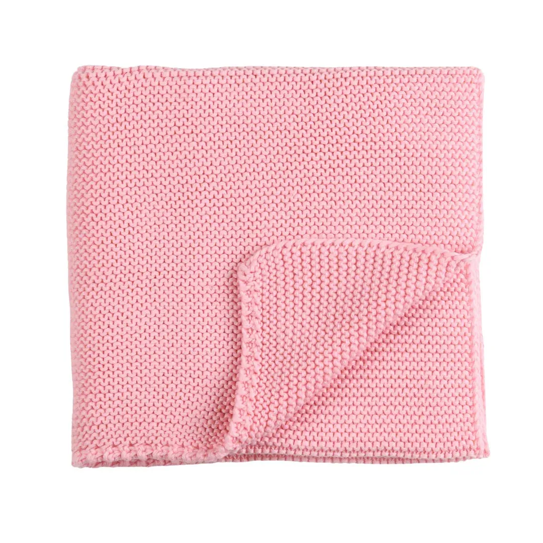 French Knitted Wool Blanket (Blue, Pink & White)