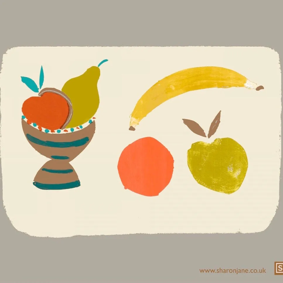 Fruit Bowl Tea Towel - Stone