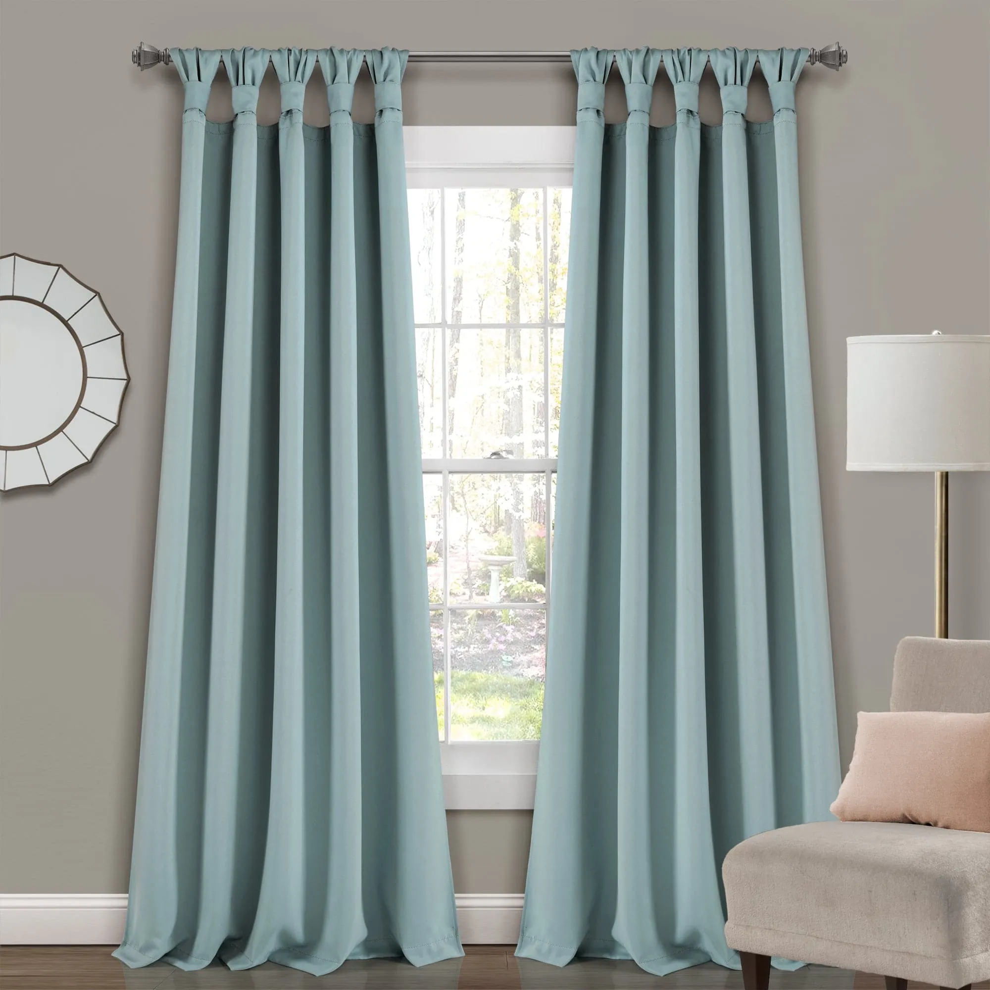 Insulated Knotted Tab Top Blackout Window Curtain Panel Set