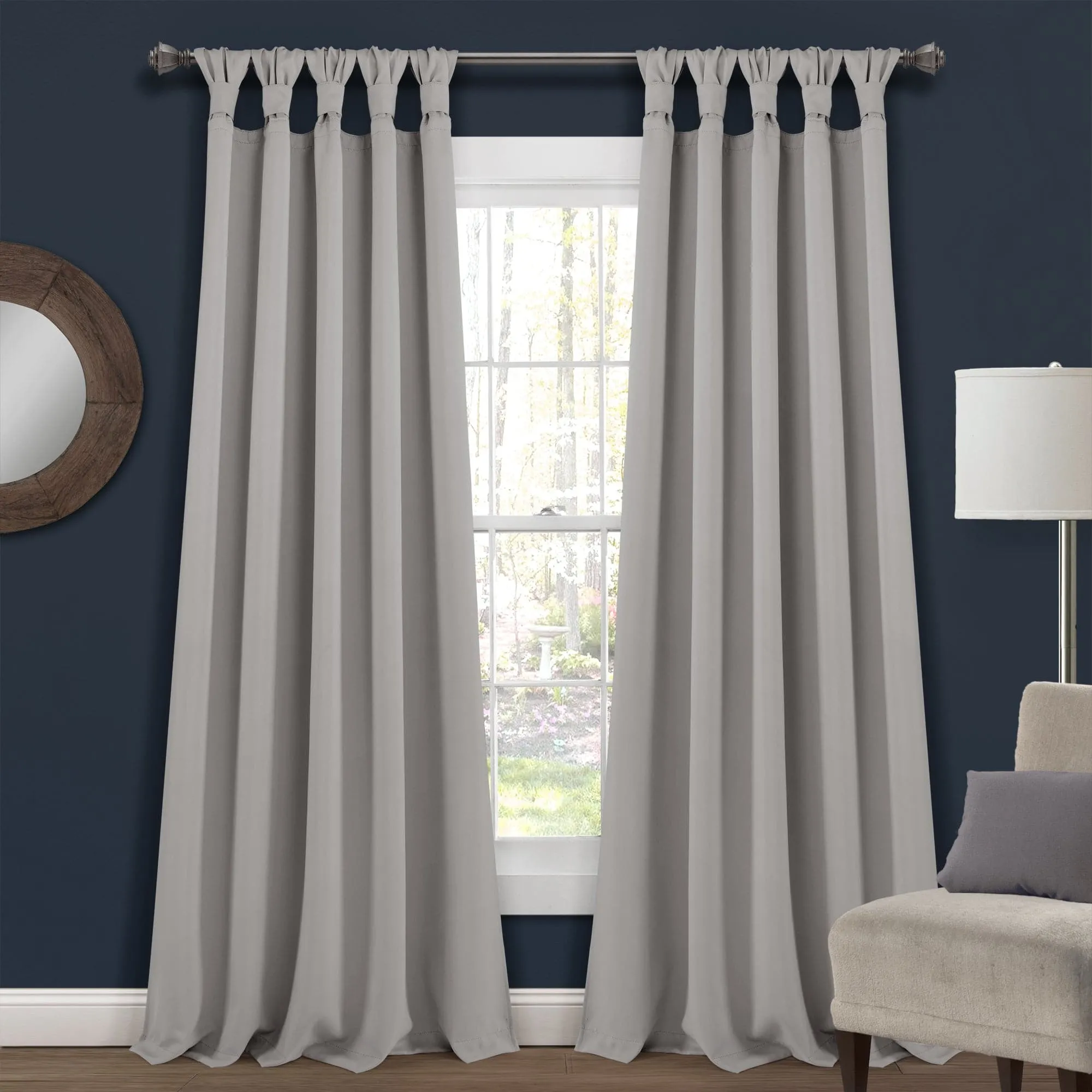 Insulated Knotted Tab Top Blackout Window Curtain Panel Set