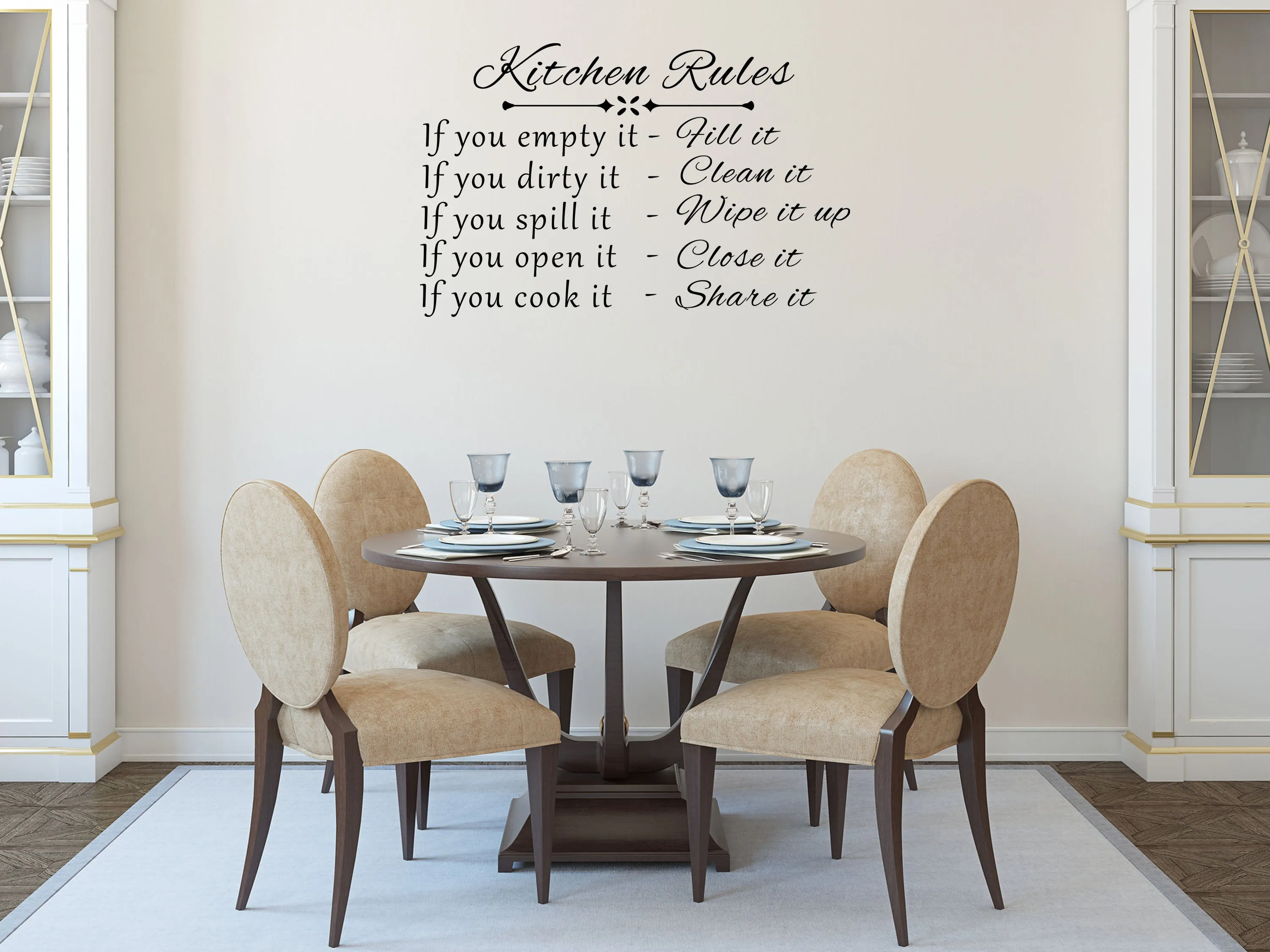 Kitchen Rules Wall Decal - Vinyl Wall Lettering Sticker For Dining Room - Wall Quote Decal