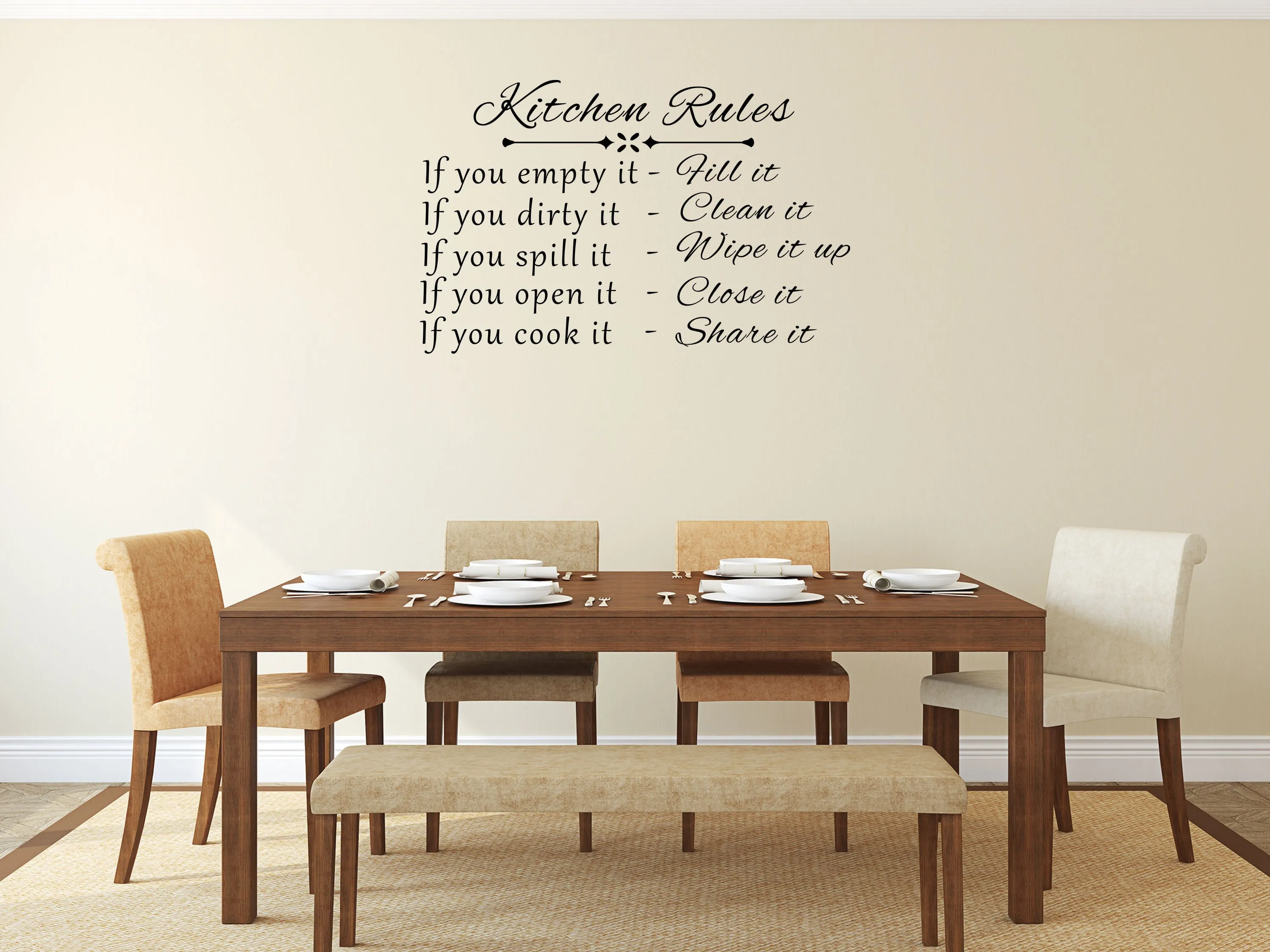 Kitchen Rules Wall Decal - Vinyl Wall Lettering Sticker For Dining Room - Wall Quote Decal