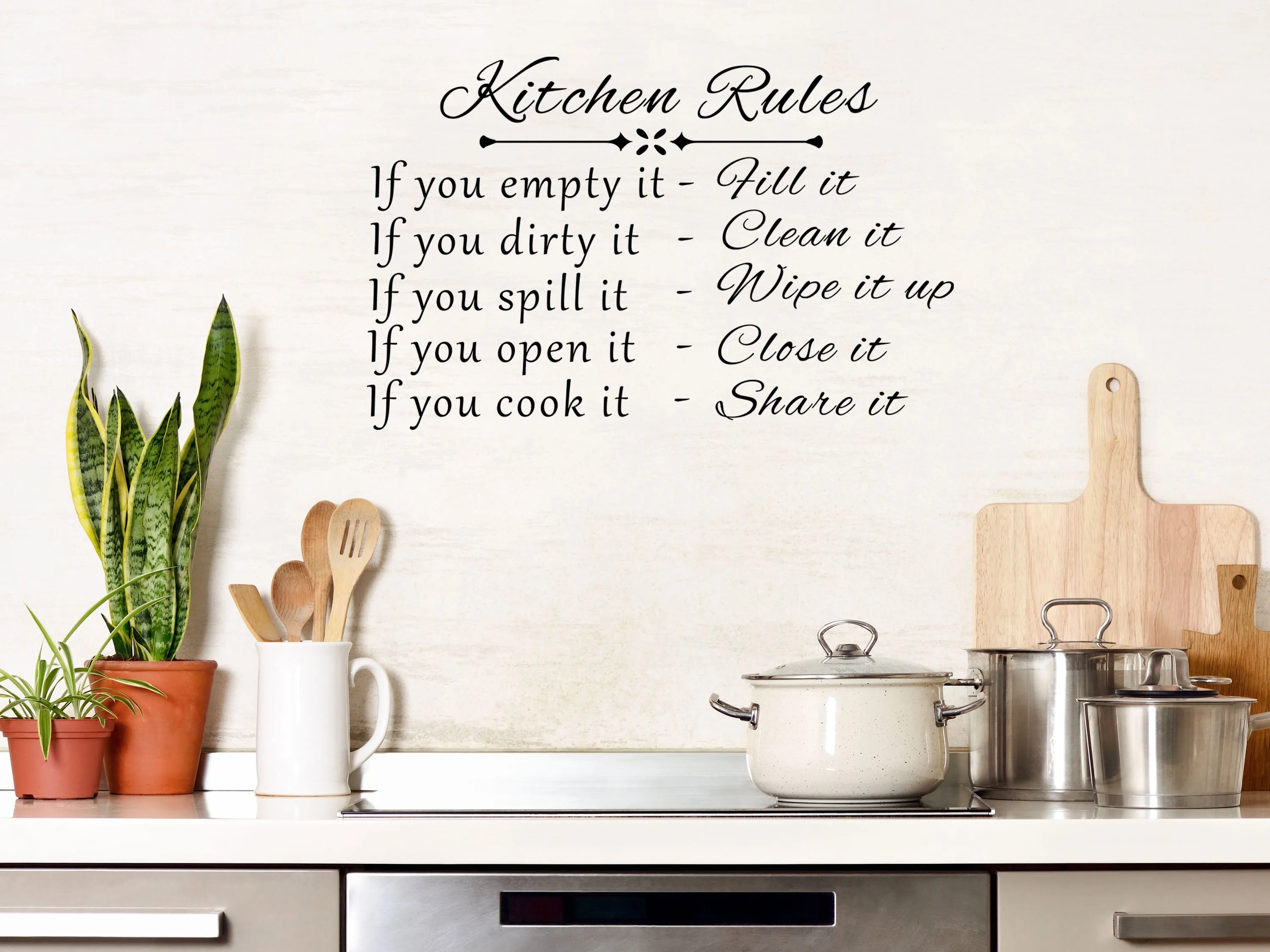 Kitchen Rules Wall Decal - Vinyl Wall Lettering Sticker For Dining Room - Wall Quote Decal