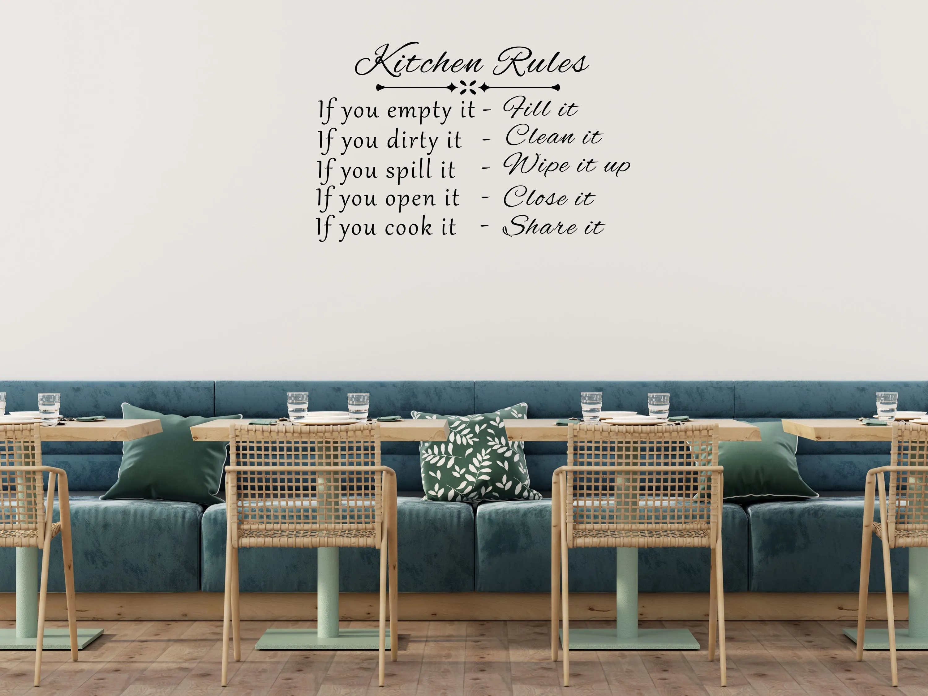 Kitchen Rules Wall Decal - Vinyl Wall Lettering Sticker For Dining Room - Wall Quote Decal