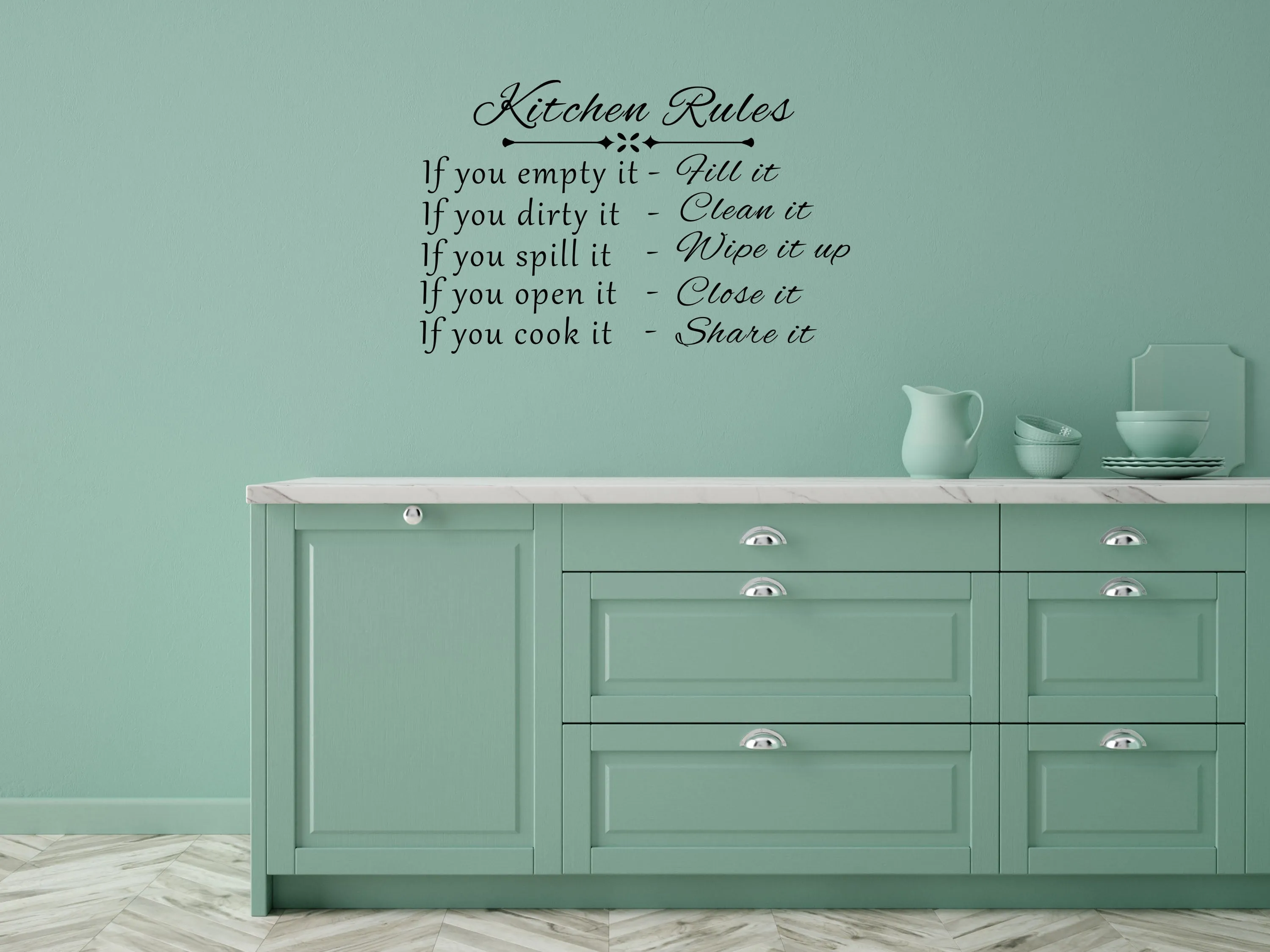 Kitchen Rules Wall Decal - Vinyl Wall Lettering Sticker For Dining Room - Wall Quote Decal