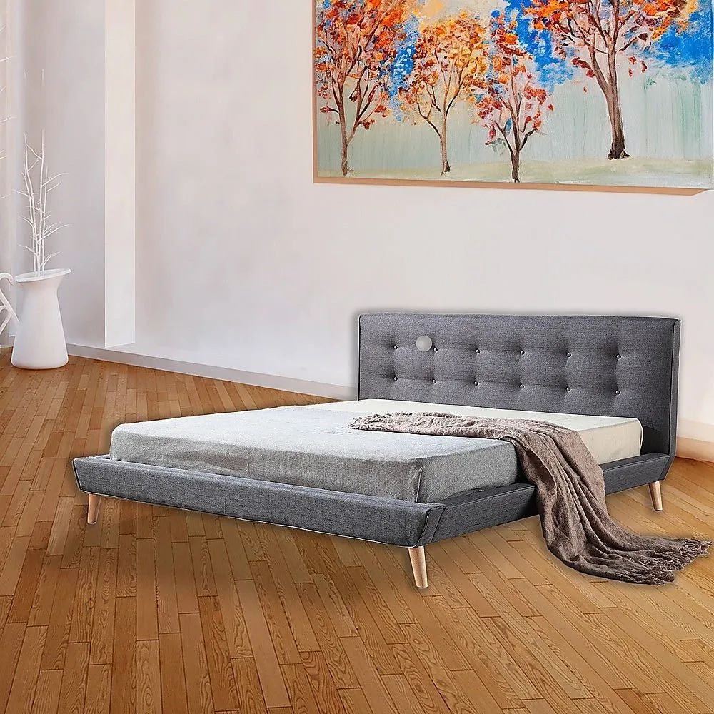 Linen Fabric Deluxe King Bed Frame Grey