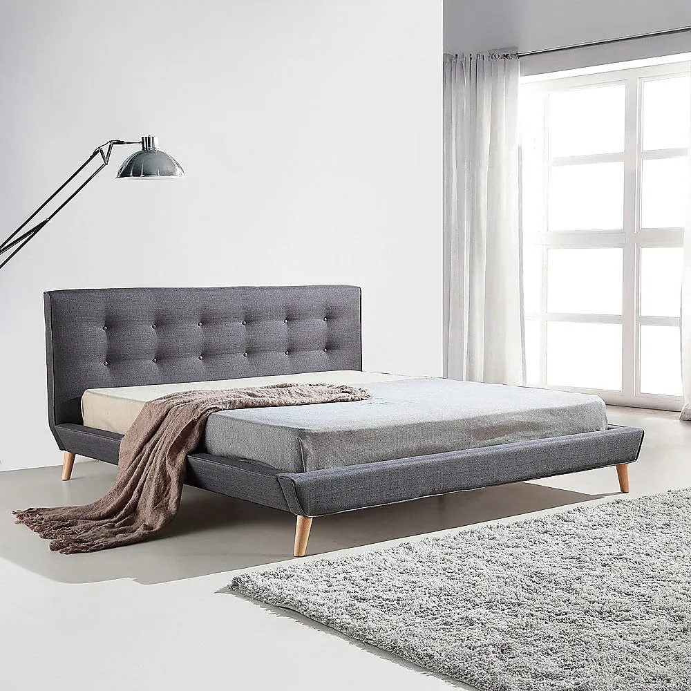 Linen Fabric Deluxe King Bed Frame Grey