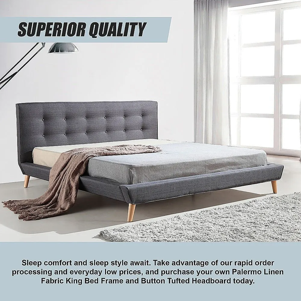 Linen Fabric Deluxe King Bed Frame Grey