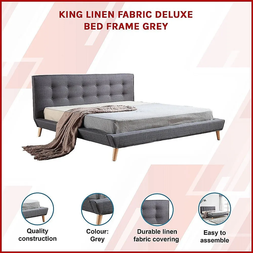 Linen Fabric Deluxe King Bed Frame Grey