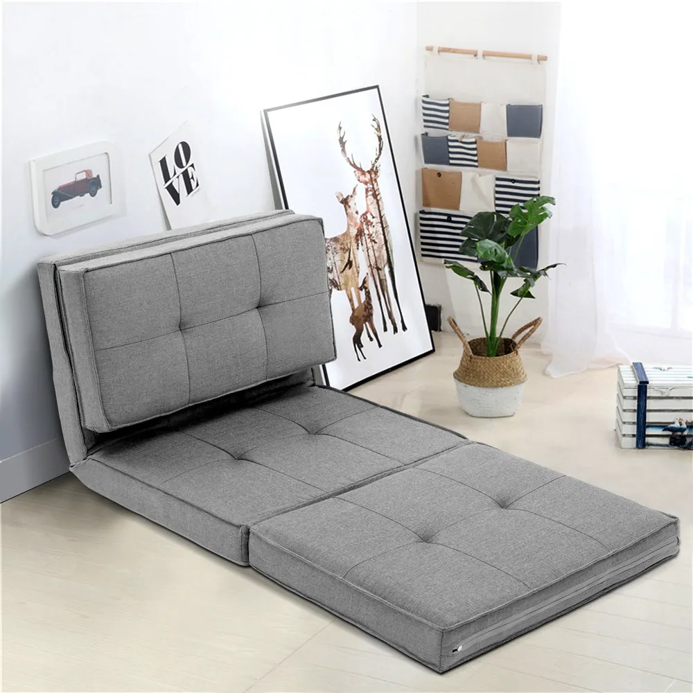 Lounge Sofa Floor Couch Chaise Chair Recliner Futon Linen Folding Grey