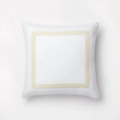 New - Euro Cotton Slub Border Applique Decorative Throw Pillow White/Camel - Threshold designed with Studio McGee